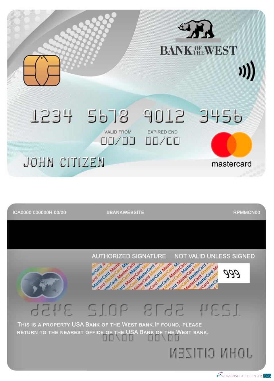 Download USA Bank of the West bank mastercard Photoshop template